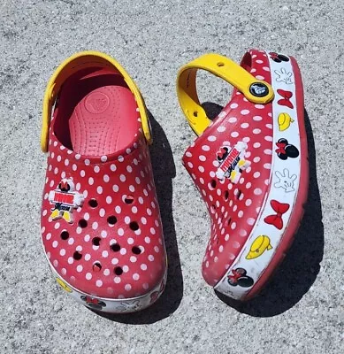 Crocs Disney Parks Minnie Mouse Kids Light Up Crocband Red Clogs Size 2 Flaws • $24.95