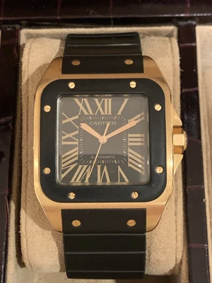 £13495 • Buy Cartier Santos 100 XL Rose Gold Rubber Strap Black Dial 40mm. 2792