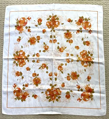 Vintage Cotton Linen Blend Table Topper Bridge Cloth Orange Green Natural • $39