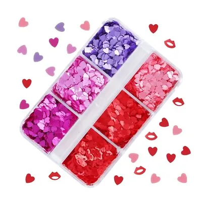 6 Grids LOVE & Red Lips Shape Nail Art Glitter Sequins Decoration Valentines • $3.86