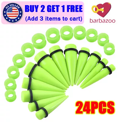 24pcs Big Size Ear Stretching Kit Acrtlic Green Taper Plugs Silicone Tunnel Set • $11.99