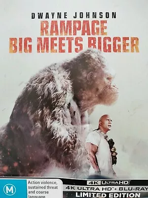 Rampage Big Meets Bigger 4 K Ultra HD + Blu Ray LTD ED Steel Book Freepost • $29.99