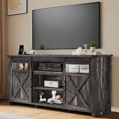 Farmhouse TV Stand For 75 Inch TV Console Table With Sliding Door & Power Outlet • $219.99