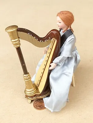 Dolls House Lady At The Wooden Harp Tumdee 1:12 Scale Miniature Instrument • $18.66
