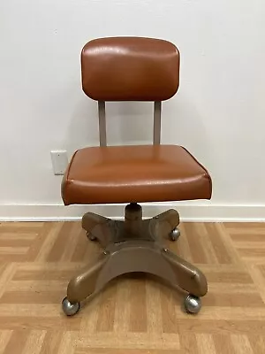 Vintage INDUSTRIAL OFFICE SWIVEL CHAIR Desk Tanker Mid Century Vinyl Steel Beige • $120