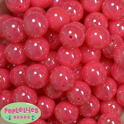 20mm Neon Hot Pink AB Finish  Acrylic Miracle Bubblegum Beads Lot 20 Pc Chunky  • $7.85