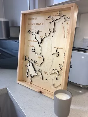 Falmouth Harbour Cornwall Wooden Topographical Laser Cut Chart • £15.99