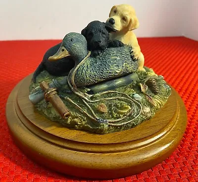 Mill Creek Studios “Two Much” Statue Labrador Puppies Black & Yellow Dogs 1999 • $36.99