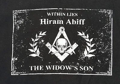 Masonic T Shirt TEE Black Freemason Hiram Skull Bones Square Compass Within  • $17.99