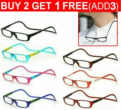 +1.0~+4.0 Folding Magnetic Reading Glasses Snap Click Front Neck Hanging Glasses • $9.83