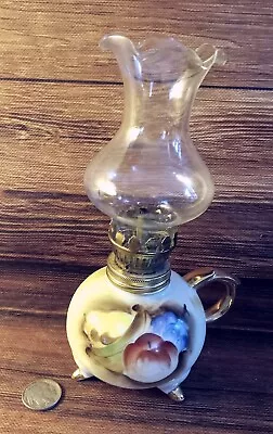 Mini Oil Lamp -Way  Cute - Scalloped Shade - Gold Trim - Works Great • $16.45