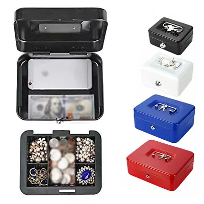 £9.99 • Buy 5 -10  Petty Cash Money Safe Box Deposit Steel Tin Security Organiser With 2 Key
