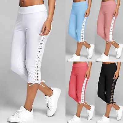 Women Cropped Capri Leggings 3/4 Length Ladies Summer Yoga Pants Plus Size 8-20 • £9.99