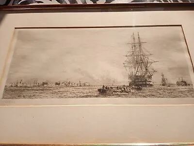 HMS Victory In Portsmouth Harbour Signed Etching By William Lionel Wyllie C1900 • £425