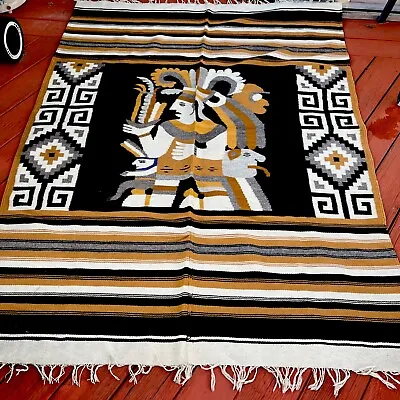 Vintage Zapotec “Mayan King” Heavy Duty Wool Hanging/Runner Blanket. 63”x28” • $150