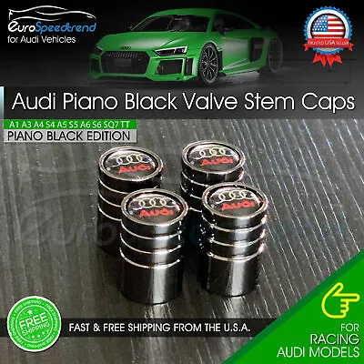 $14.99 • Buy Audi Valve Stem Caps Piano Black Emblem Wheel Tire Cap A3 A4 A5 A6 Q3 Q5 Q7 R8