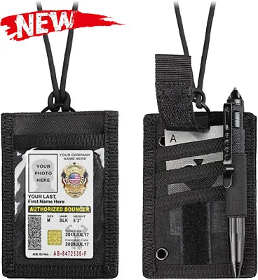 Tactical Credit Card Pouch ID Card Holder Hook & Loop Pouch With Neck Lanyard • $11.99