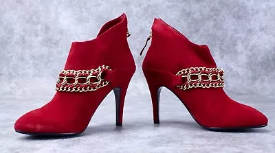 B Makowsky Red Suede Pull On Heeled Ankle Boots • $35