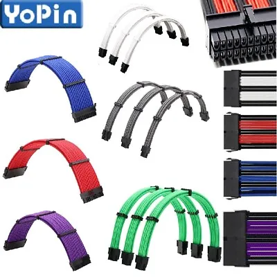 Braided ATX Sleeved Extension Cable For Power Supply 24Pin 6Pin 8Pin 4+4Pin Lot • $9.99