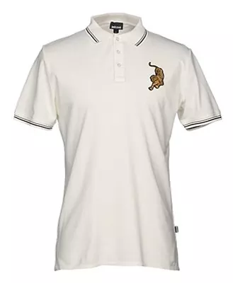 Just Cavalli Panther Patch Polo Pique Shirt For Man White Large • £74.90