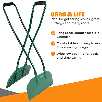 Long Handled Leaf Collecting Rake Grabs Garden Leaves Tidy Collector Grabber • £16.85