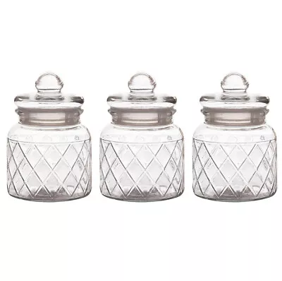 3 X 600ml Embossed Glass Jars Vintage Container Rustic Canister Food Storage Pot • $56
