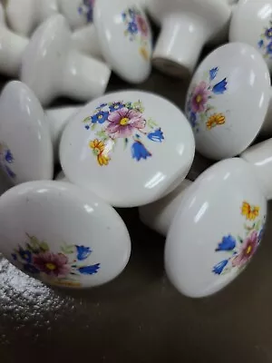 Vintage Floral Ceramic Cabinet Drawer Pulls Knobs 1.5 In Pink Blue Yellow • $1.71