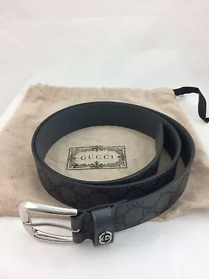 Gucci Men's Belt Size 40 Grey Black Supreme Canvas Interlocking G Detail New* F1 • £19.15
