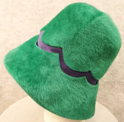 Vintage Mr John Jr Cloche Faux Green Fur Felt Bucket Hat Scallop USA Union Made • $19.50