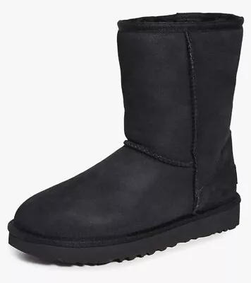 UGG Australia Classic Short Black Leather Boots Sheepskin Lining Womens Size 9 • $10.28