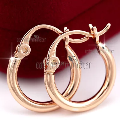 $7.99 • Buy 18k Rose Gold Gf Solid Ladies Girls Kid Dainty Hoop Huggies Sleeper Earrings New