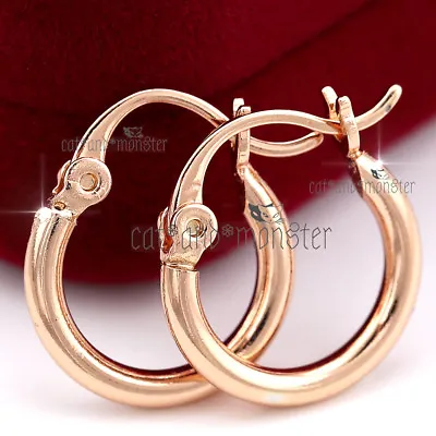 18k Rose Gold Gf Solid Ladies Girls Kid Dainty Hoop Huggies Sleeper Earrings New • £4.96