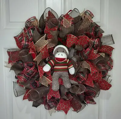 £41.75 • Buy Handmade Child Birthday Baby Kid Room Door Wall Wreath Sock Monkey Plush Plushie