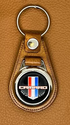 TAN High Quality 100% Leather RETRO KEYCHAIN CAMARO RED WHITE AND BLUE • $31.54