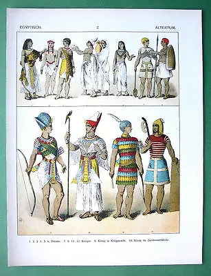 EGYPT Costume Of Soldiers Priest King - COLOR Litho Print • £24.82