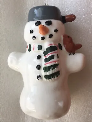 Midwest Of Cannon Falls 1985 Ceramic Snowman 3  Christmas Ornament W/ Cardinal • $17.90