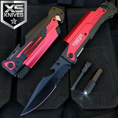 Tactical Spring Assisted Folding Pocket Knife MULTITOOL LED Fire Starter 8  RED • $12.99