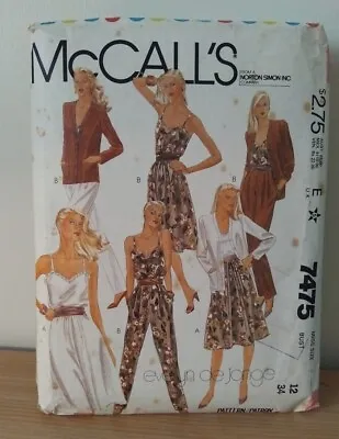 McCalls 7475  Size 12  Misses Jacket Skirt Camisole & Pants Pattern     1980's • £10.95