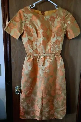 Vintage Val Lanne's Originals 60's 70's Party Cocktail Dress Gold/Orange  • $39.99