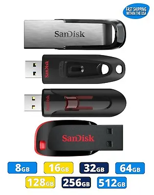 $5.74 • Buy Sandisk Flash Drive 32GB 64GB 128GB 256GB 512GB Blade Glide Ultra Flair Lot
