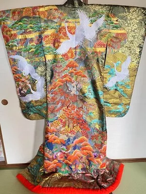 Kimono Iro Uchikake Blue-green Sagara Hand Embroidery Pure Silk From Japan JP • $1