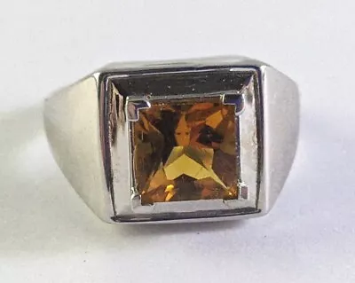 Sterling Silver Men's Square Cut Brown Topaz Signet Ring SZ 10 13mm Wide  • £35.65