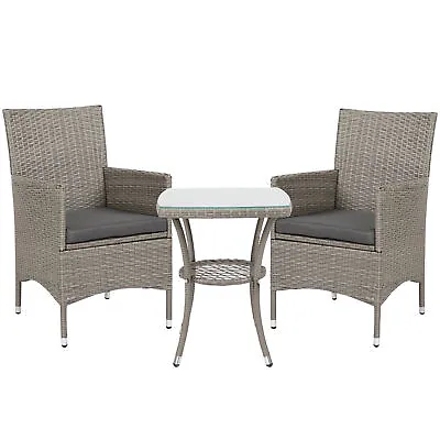 Outsunny Rattan Bistro Set Garden Chair Table Patio Outdoor Light Grey • £114.99