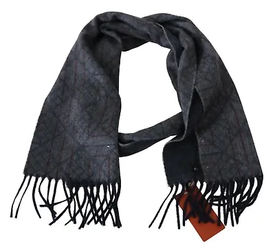 MISSONI Scarf Gray Patterned Cashmere Unisex Neck Wrap Fringes 170cm X 28cm $500 • $144.50