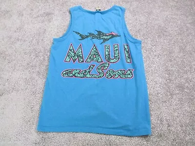 Maui & Sons Shirt Tank Top Sleeveless Mens Medium Blue Shark Neon • $19.99