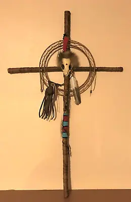 47.5  Huge Hand Made Tigua Indian Dreamcatcher Skull Medicine Wheel Cross COA  • $332.50