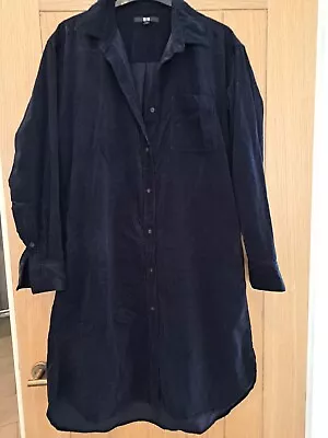 Uniqlo Navy Velvet Cord Shirt Dress Button Down Best Fit 12 • £12