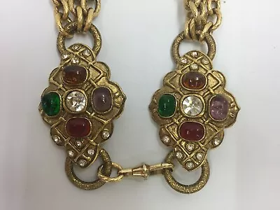 $6999 • Buy Auth Chanel Gold Tone 3 Loops Color Stone Necklace Pendant Vintage 1A260490n 