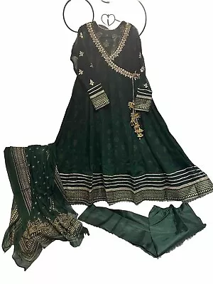 Pakistani Chiffon Maxi ANARKALI 3pc SUIT BOLLYWOOD KAMEEZ Party DRESS L • £30