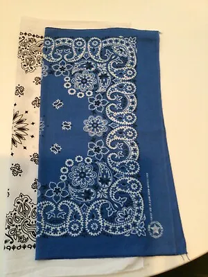 2 Vintage Bandanas 100% Cotton 1 White And 1 Blue Made In USA White & Black • $7